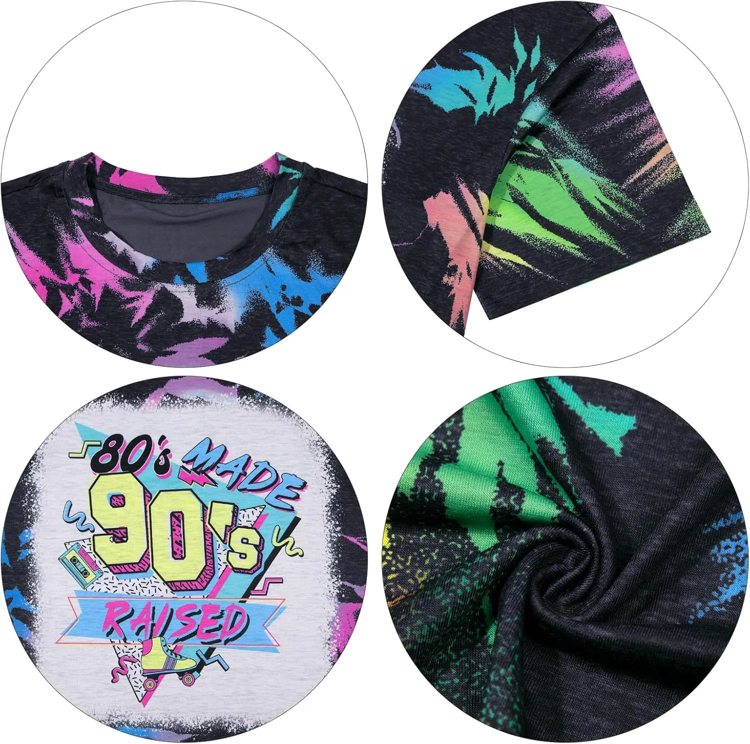 80s 90s Shirt Women Retro 80's 90's Music Graphic Tshirt Vintage Neon Crew Neck Top 80s Made 90s Raised Print Outfit