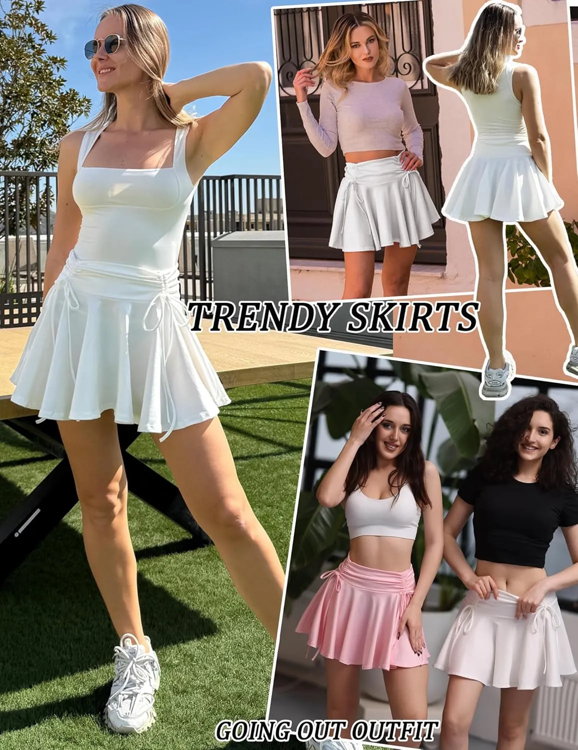 Avidlove Women Pleated Mini Skirt Y2k Drawstring Short Skirts Ruched Skater Skirt Cute Rave Outfit