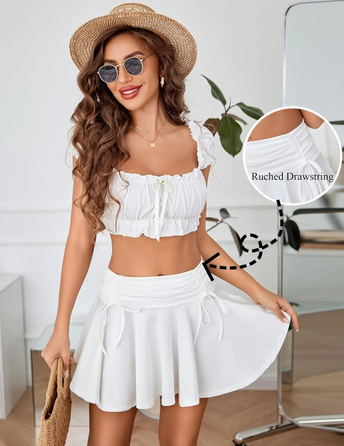 Avidlove Women Pleated Mini Skirt Y2k Drawstring Short Skirts Ruched Skater Skirt Cute Rave Outfit