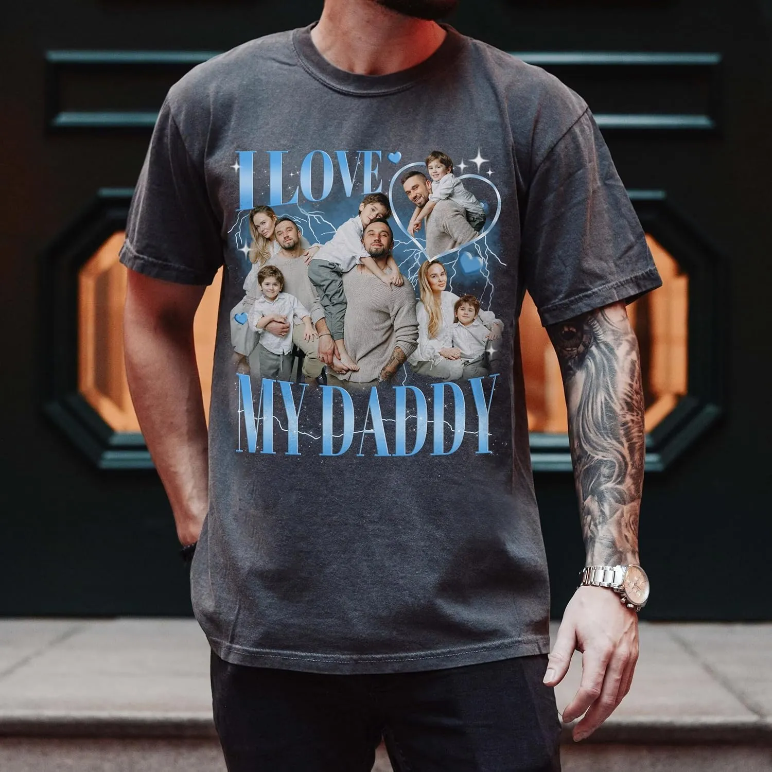 Custom Dad Shirt Personalized Picture T-Shirt for Men for New Dad Daddy Gift for Grandpa