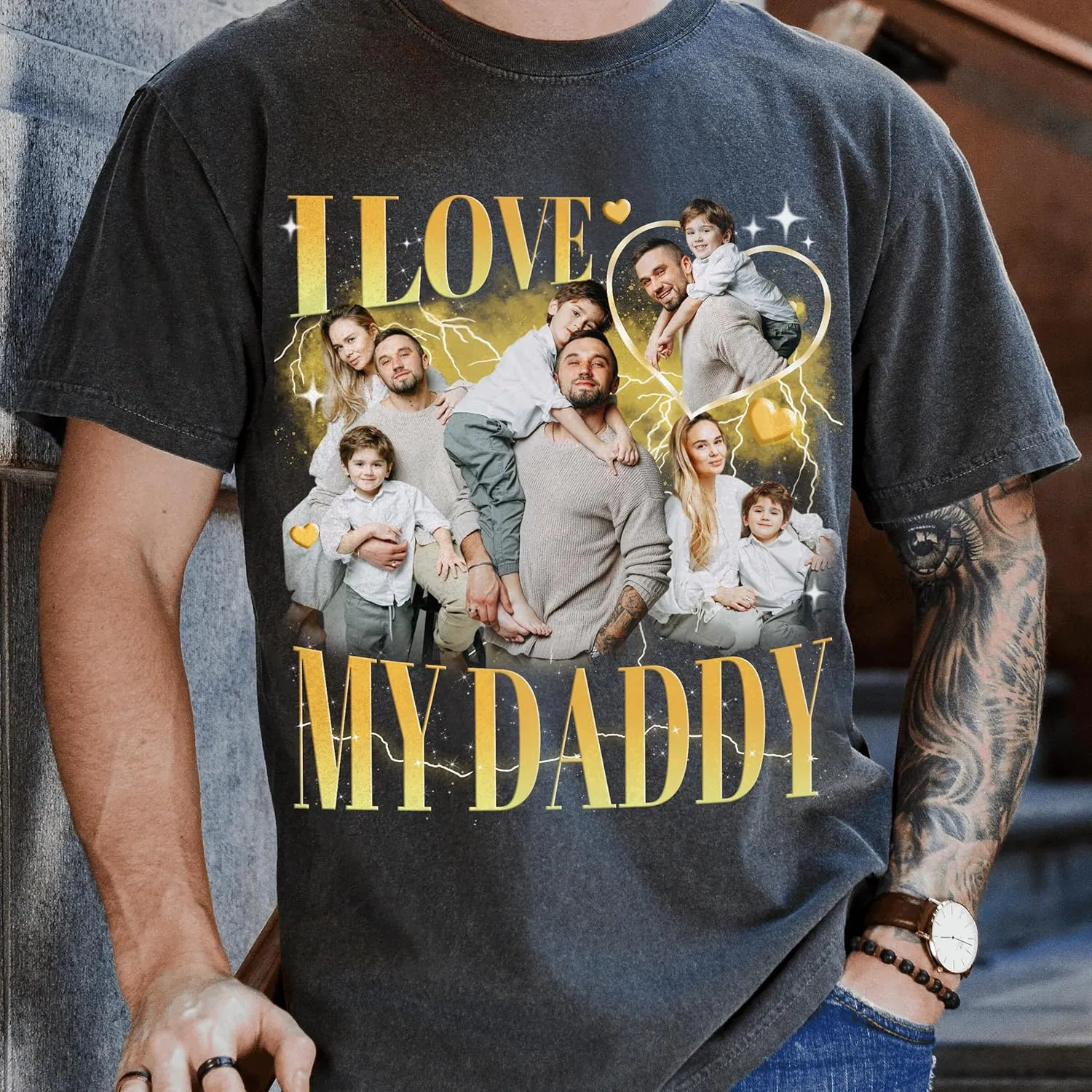 Custom Dad Shirt Personalized Picture T-Shirt for Men for New Dad Daddy Gift for Grandpa