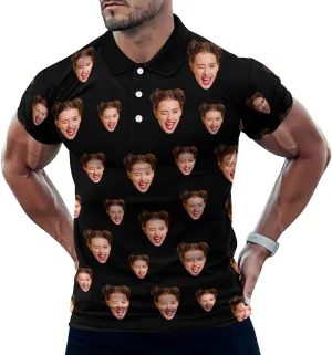 Custom Polo Shirts for Men Personalized Face Golf Shirts Men's Funny Customized Logo Photo Bowling Polo Shirt for Him