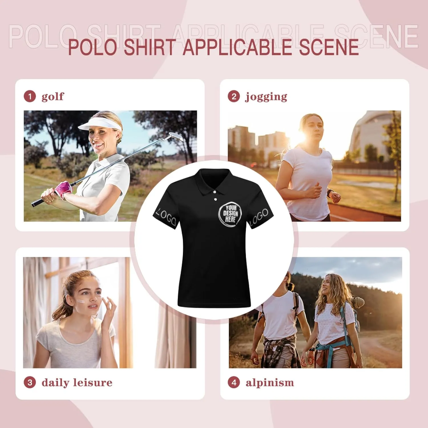Custom Polo Shirts for Women Customize Your Text Custom Company Logo Personalized Short Sleeve for Sports