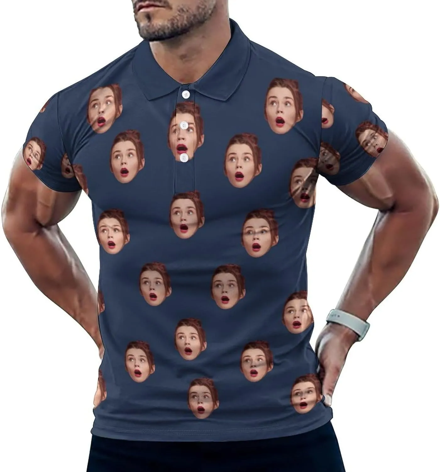 Custom Seamless Face Golf Shirts for Men Dry Fit Sleeve Golf Shirt Print Shirts Funny Golf Polo Shirts Collared Shirt