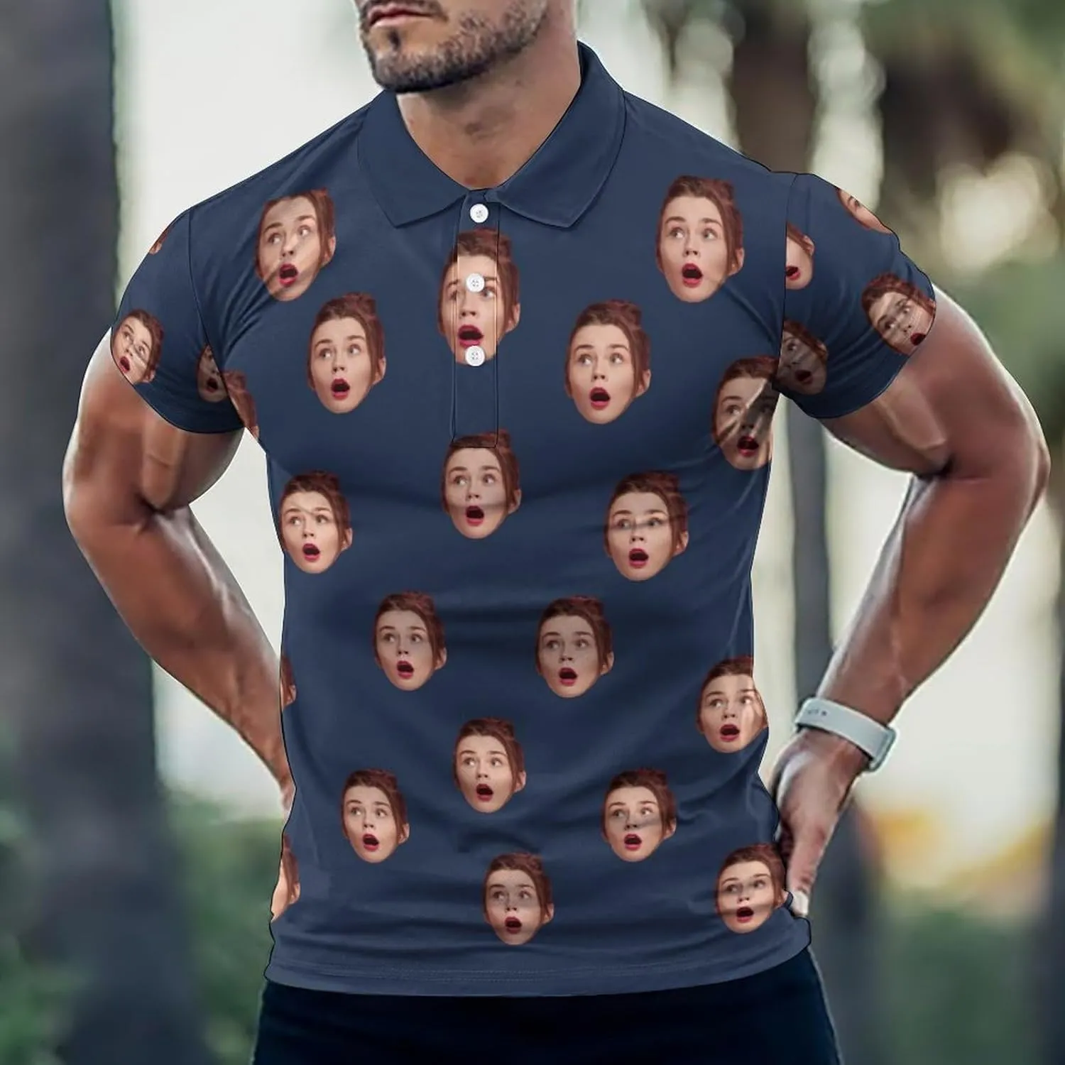 Custom Seamless Face Golf Shirts for Men Dry Fit Sleeve Golf Shirt Print Shirts Funny Golf Polo Shirts Collared Shirt