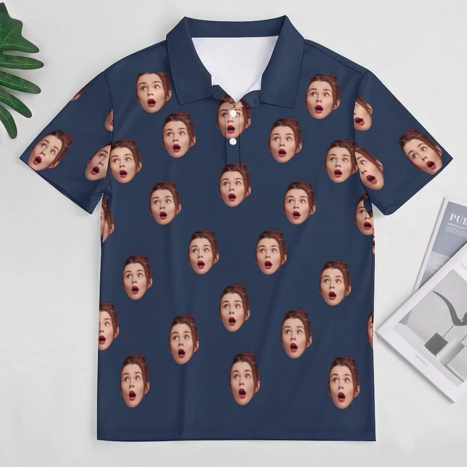 Custom Seamless Face Golf Shirts for Men Dry Fit Sleeve Golf Shirt Print Shirts Funny Golf Polo Shirts Collared Shirt
