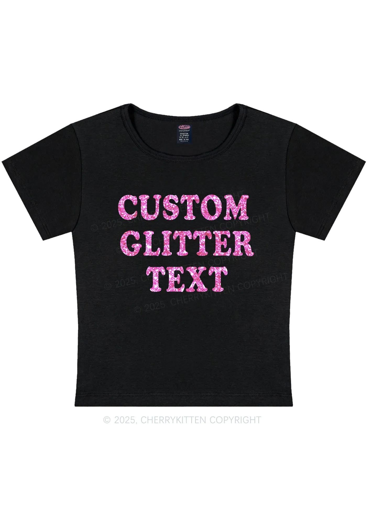 Custom Text Glitter Y2K Baby Tee Cherrykitten