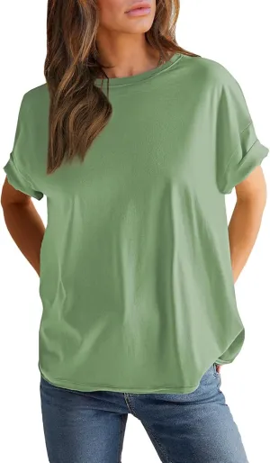 EVALESS Womens Fashion Summer Tops 2025 Crewneck Short Sleeve T Shirts