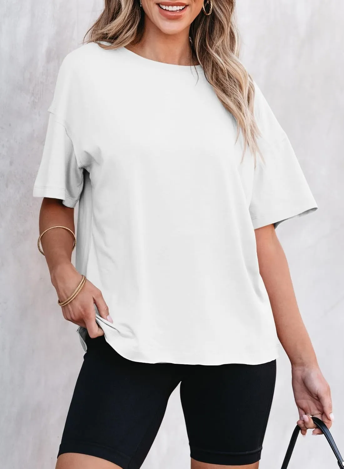 EVALESS Womens Fashion Summer Tops 2025 Crewneck Short Sleeve T Shirts