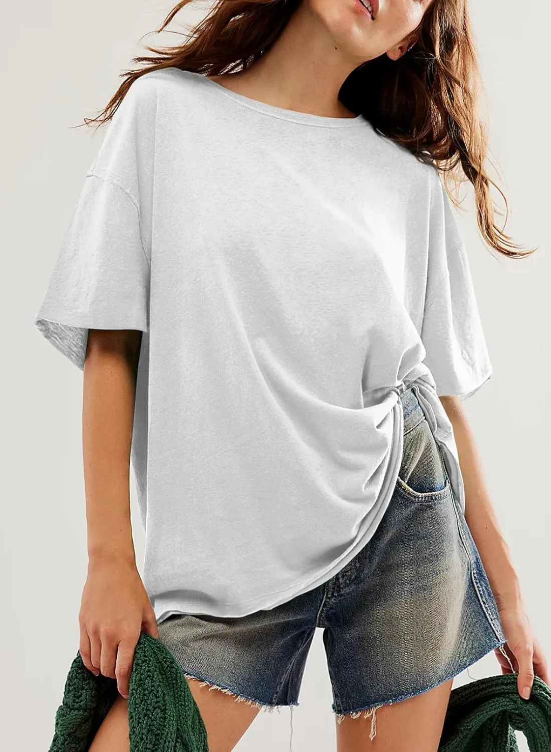 EVALESS Womens Fashion Summer Tops 2025 Crewneck Short Sleeve T Shirts