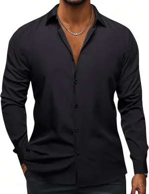 Hi-Tie Men's 4 Way Stretch Dress Shirts Long Sleeve Button Down Wrinkle Free Casual Formal Dress Shirt for Men