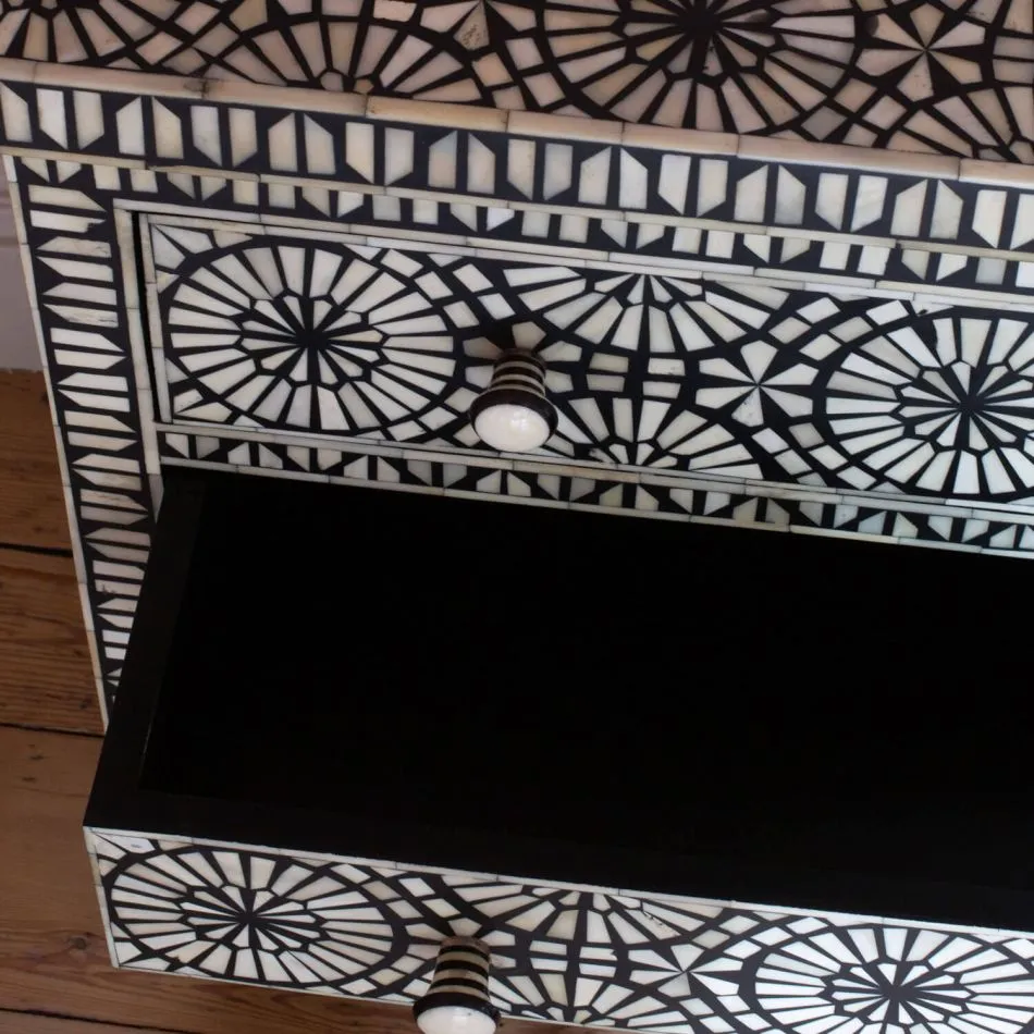 Kaleidoscope Bone Inlay Chest of 4 Drawers Black | Black Chest Of Drawers