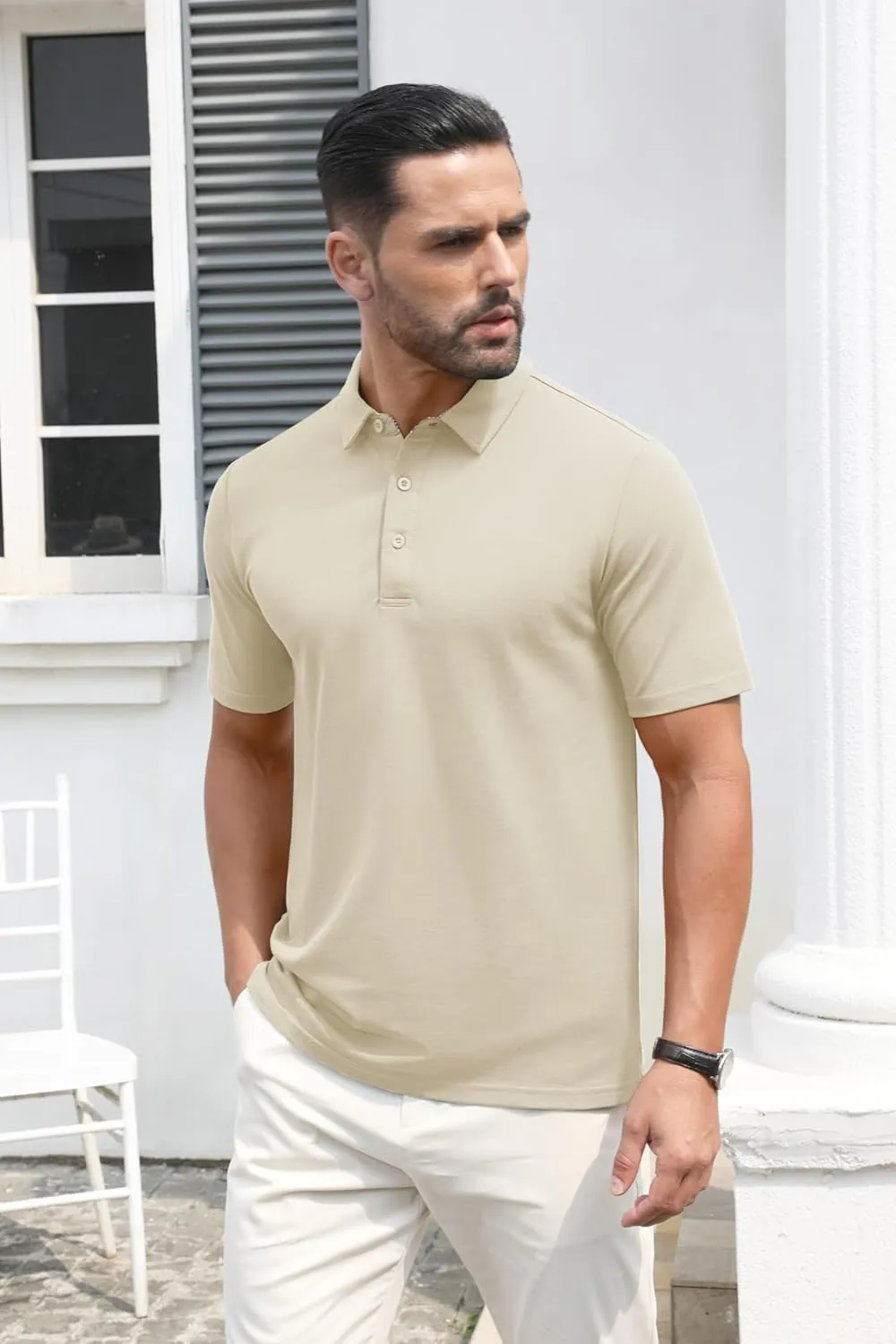 MAGCOMSEN Men's Polo Shirts Short Sleeve Cotton Pique 3 Button Classic Fit Casual T-Shirt Performance Golf Shirts