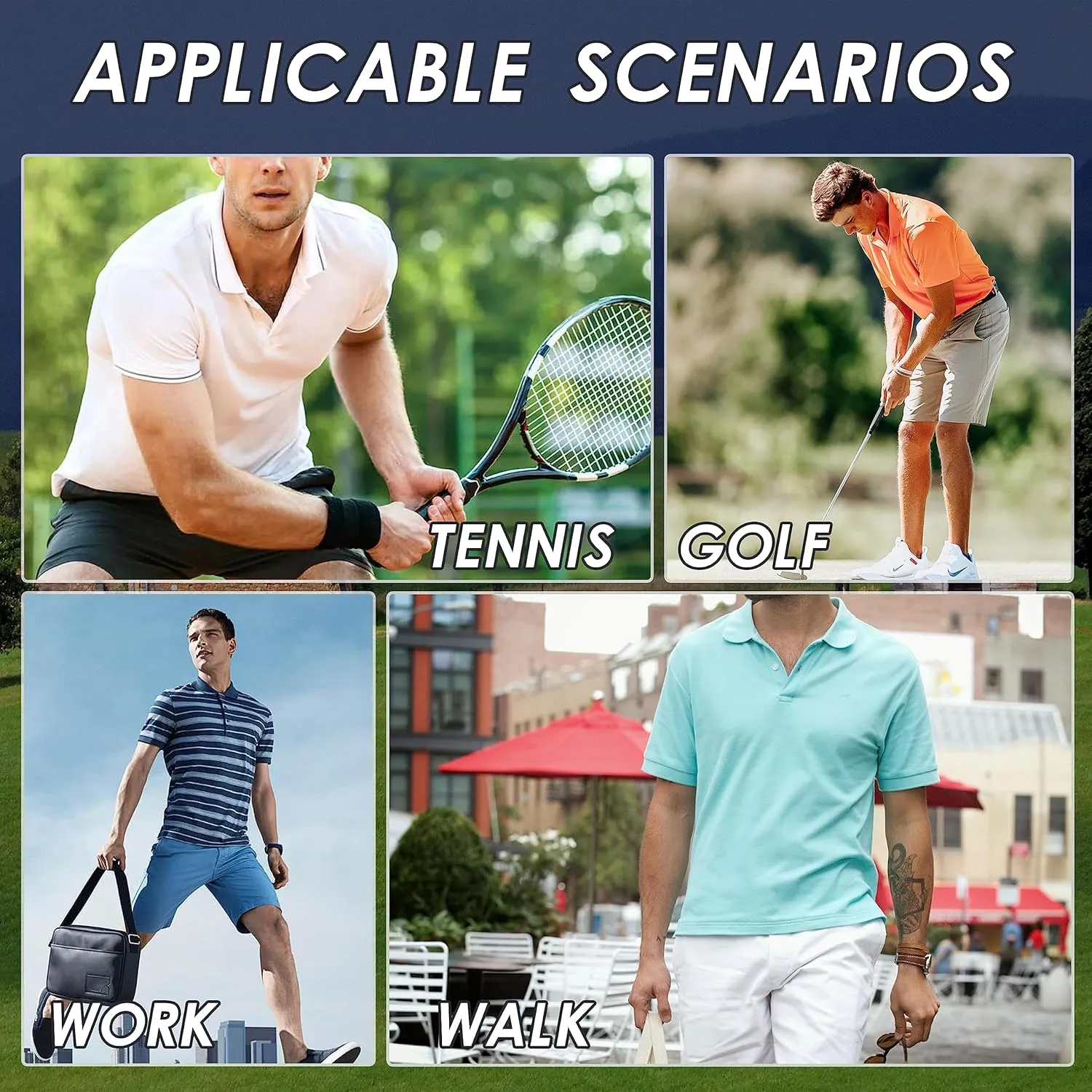 Mens Golf Polo Shirt Moisture Wicking Dry Fit Performance Athletic Short Sleeve Striped Golf Shirts for Men