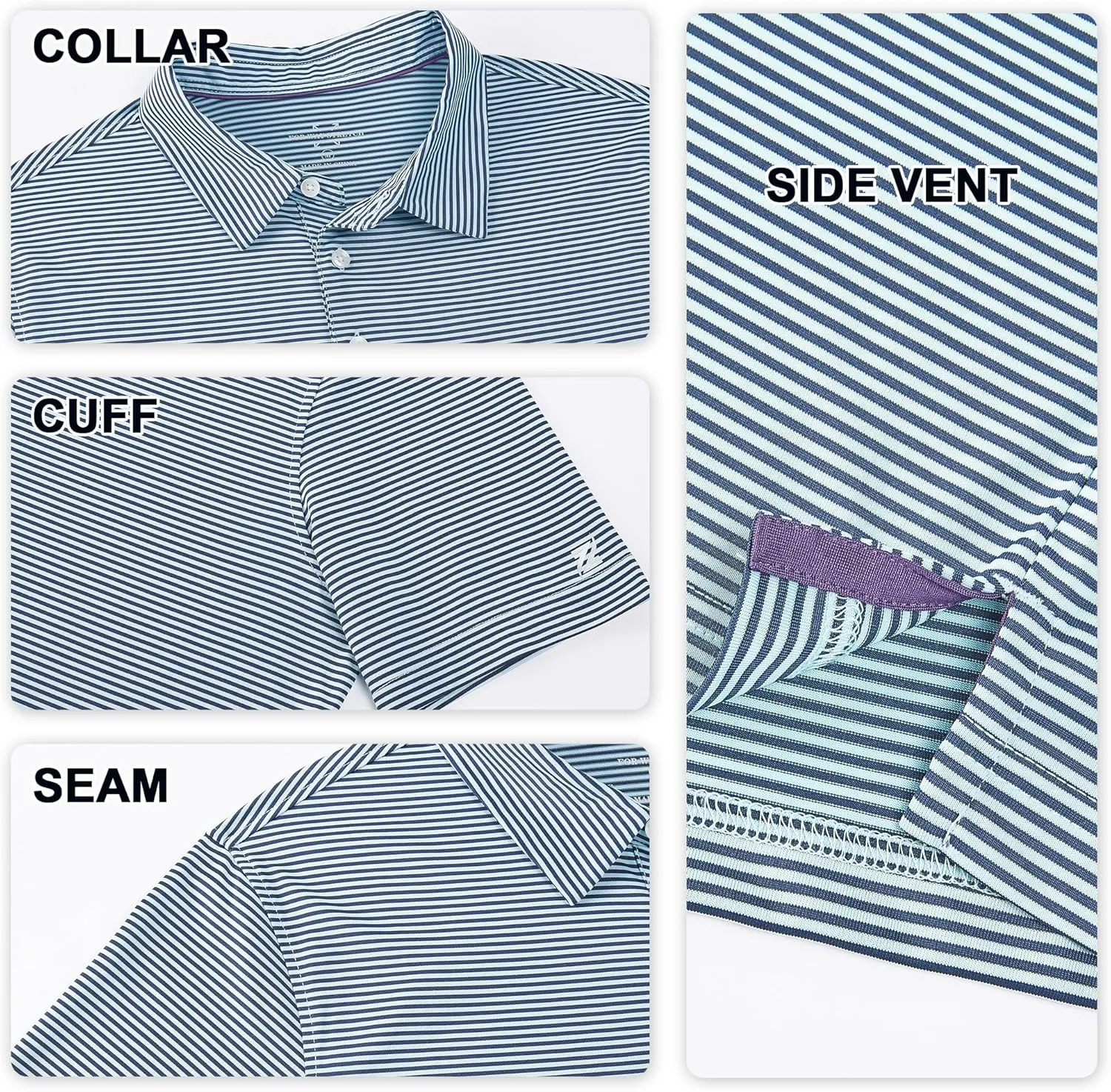 Mens Golf Polo Shirt Moisture Wicking Dry Fit Performance Athletic Short Sleeve Striped Golf Shirts for Men
