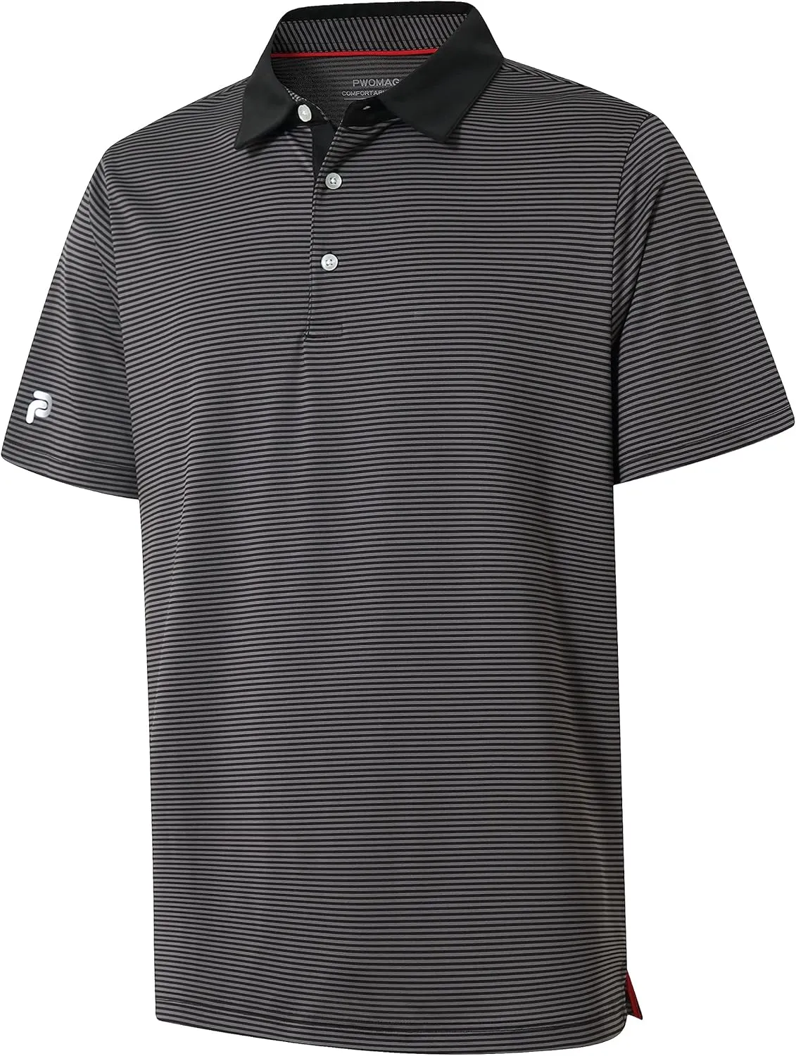 Mens Golf Polo Shirt Moisture Wicking Dry Fit Performance Athletic Short Sleeve Striped Golf Shirts for Men