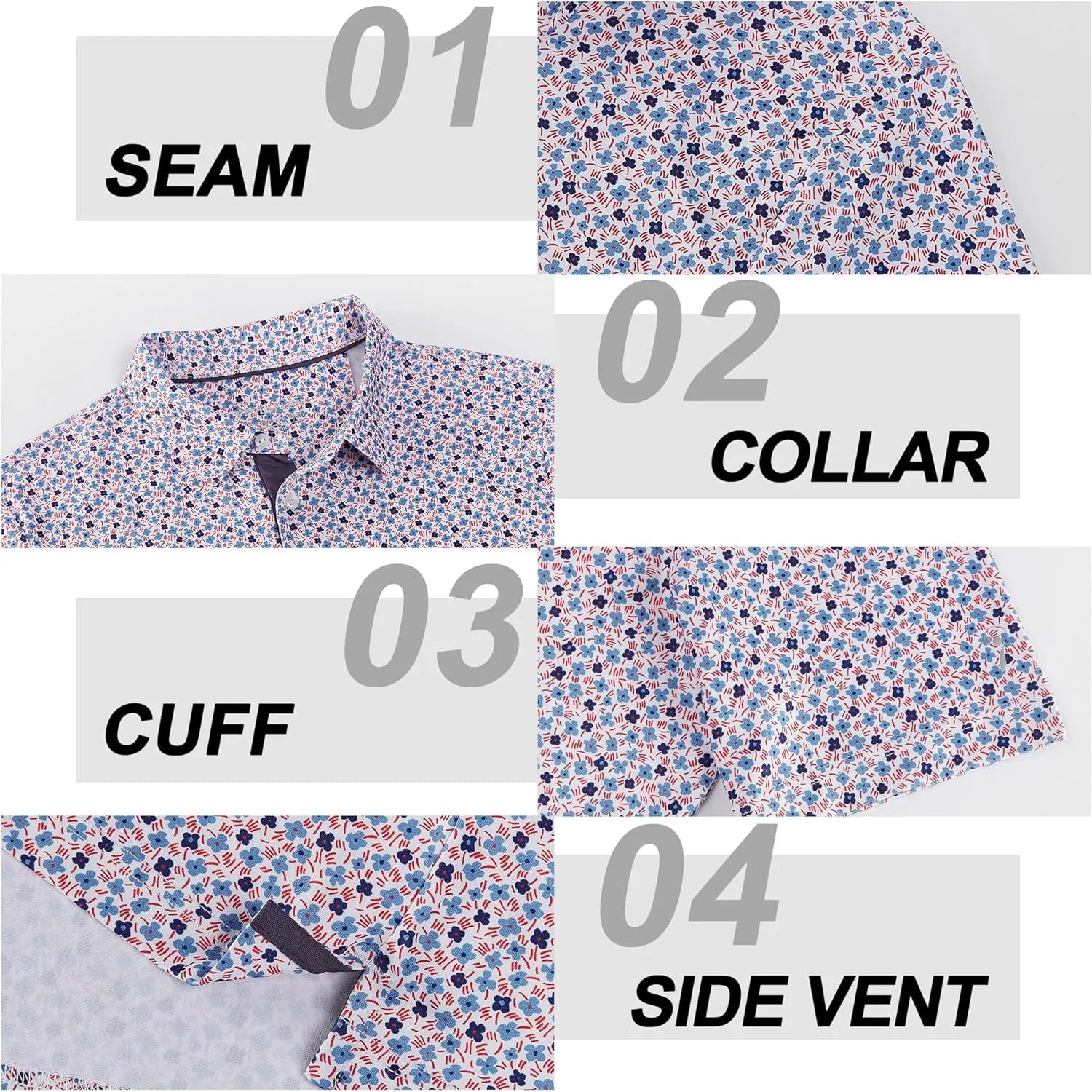 Mens Golf Shirt Moisture Wicking Dry Fit Print Performance Short Sleeve Polo Shirts for Men