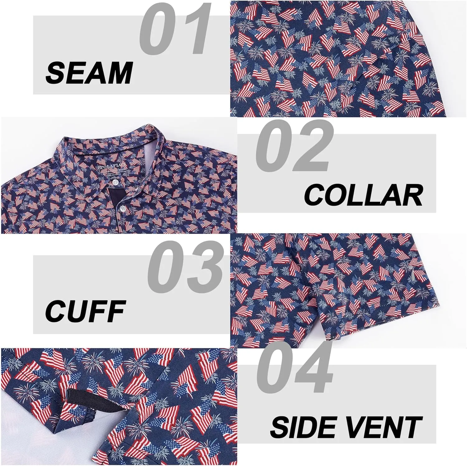 Mens Golf Shirt Moisture Wicking Dry Fit Print Performance Short Sleeve Polo Shirts for Men