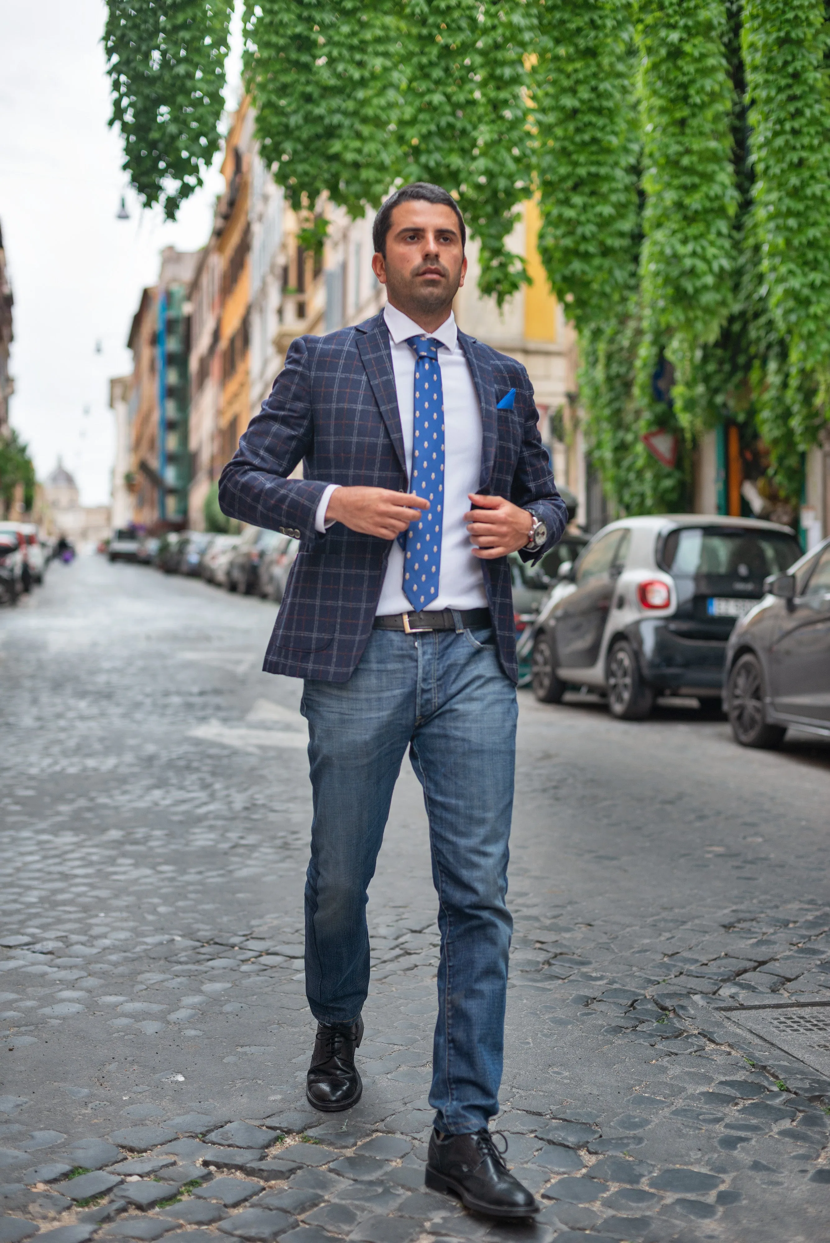 Navy Rainbow Windowpane Wool Blazer by Marlane