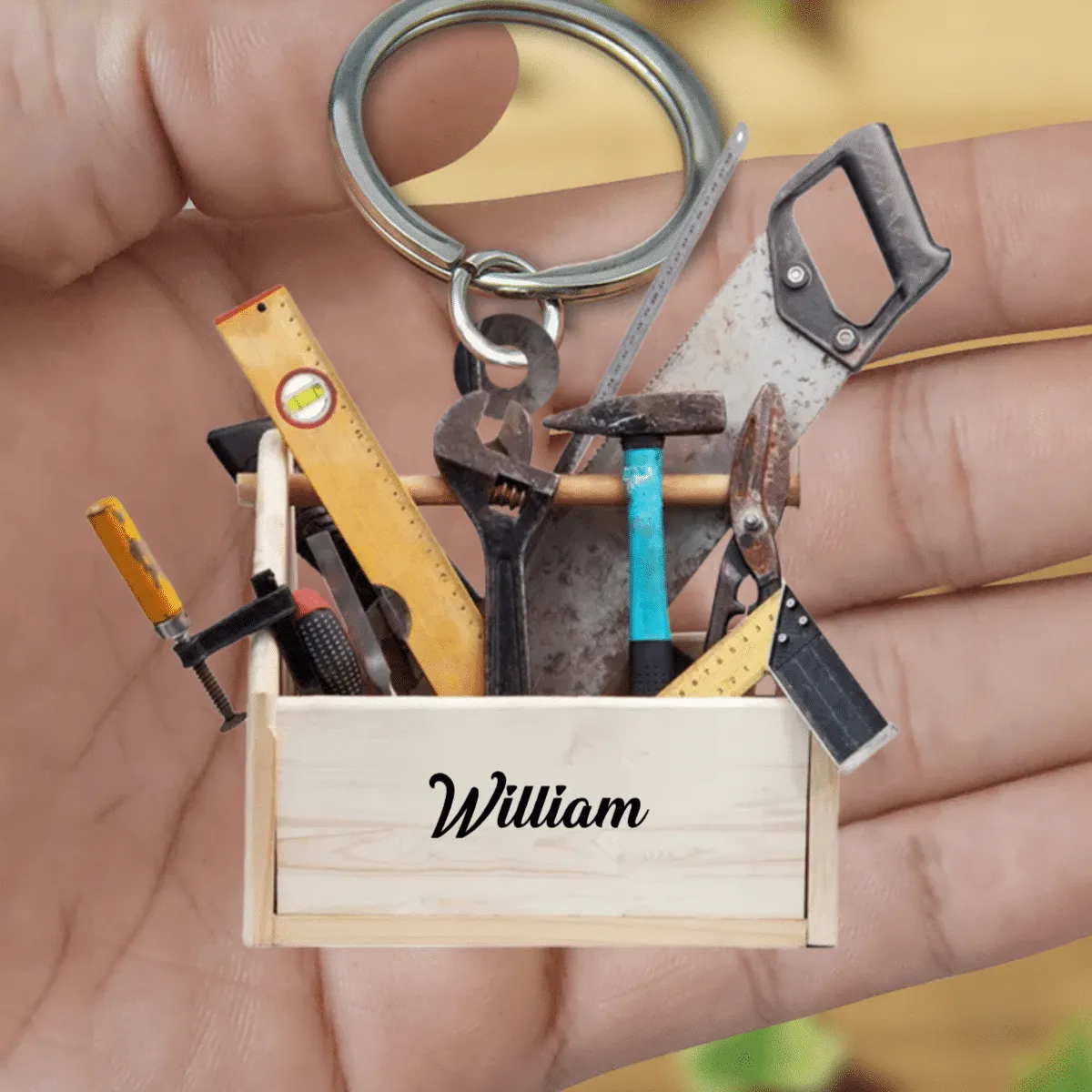New Release Personalized Carpenter Tool Box With Name Acrylic Keychain for Carpenter, Gift for Dad