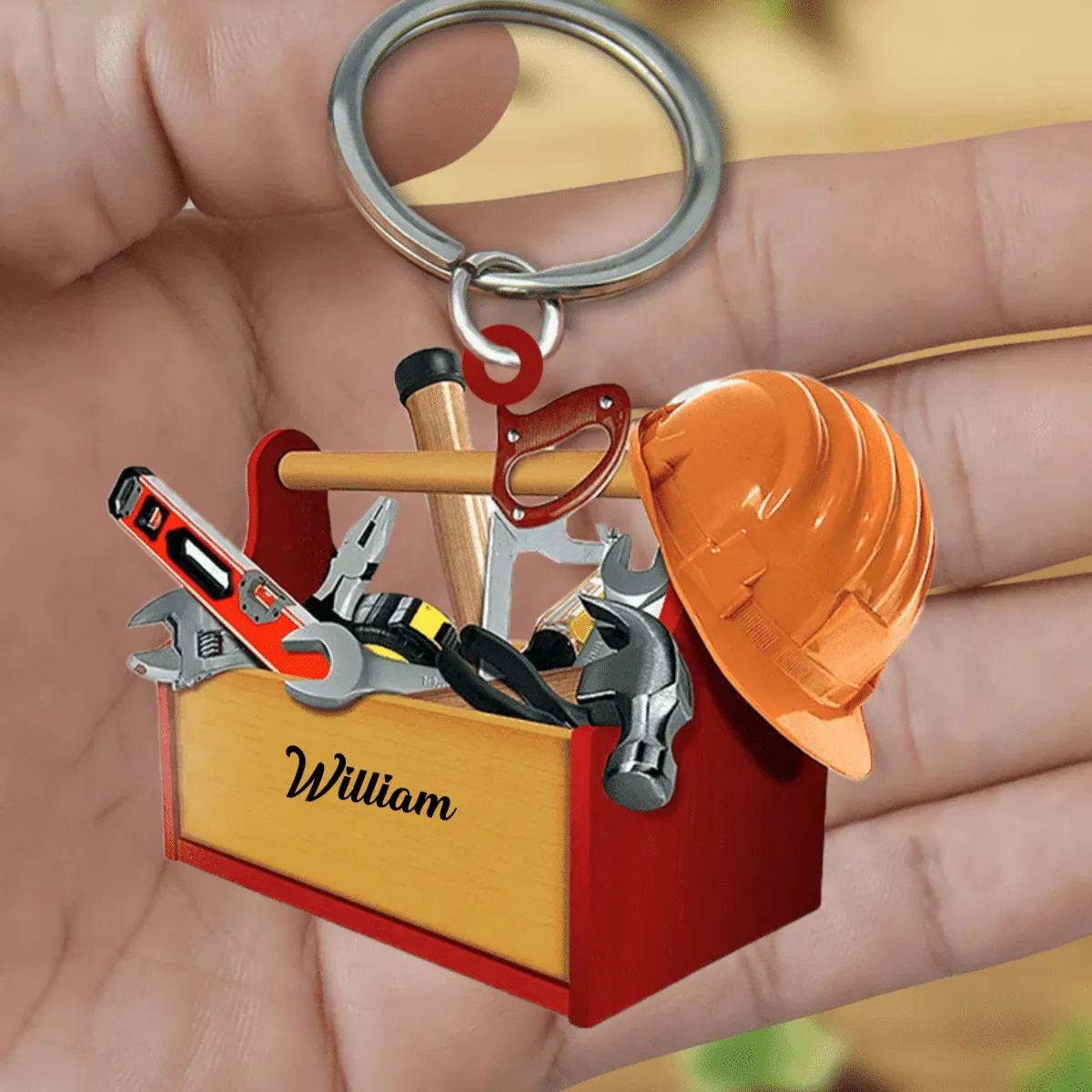 New Release Personalized Carpenter Tool Box With Name Acrylic Keychain for Carpenter, Gift for Dad