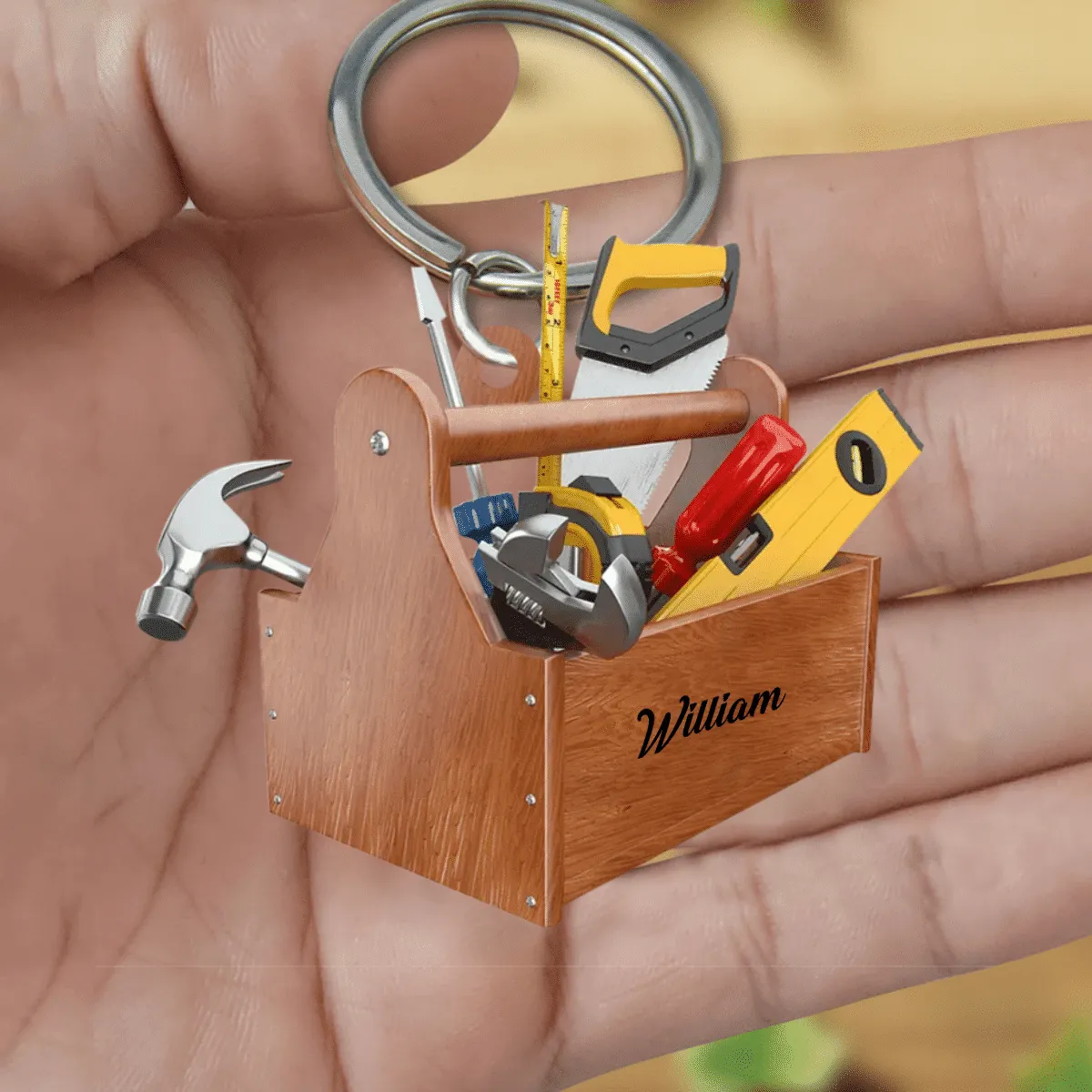 New Release Personalized Carpenter Tool Box With Name Acrylic Keychain for Carpenter, Gift for Dad