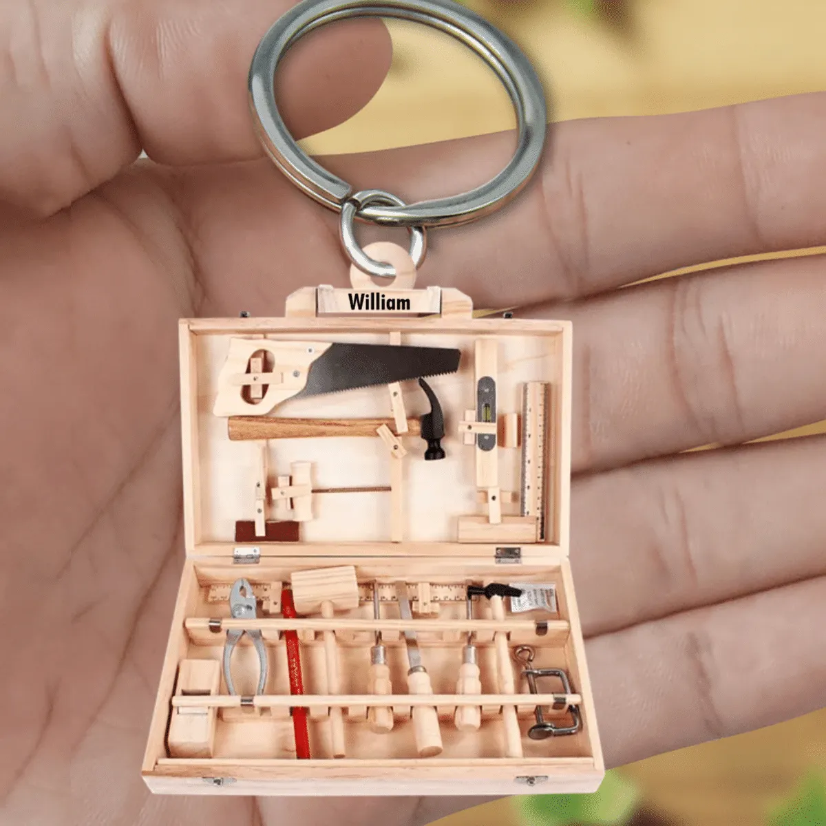 New Release Personalized Carpenter Tool Box With Name Acrylic Keychain for Carpenter, Gift for Dad