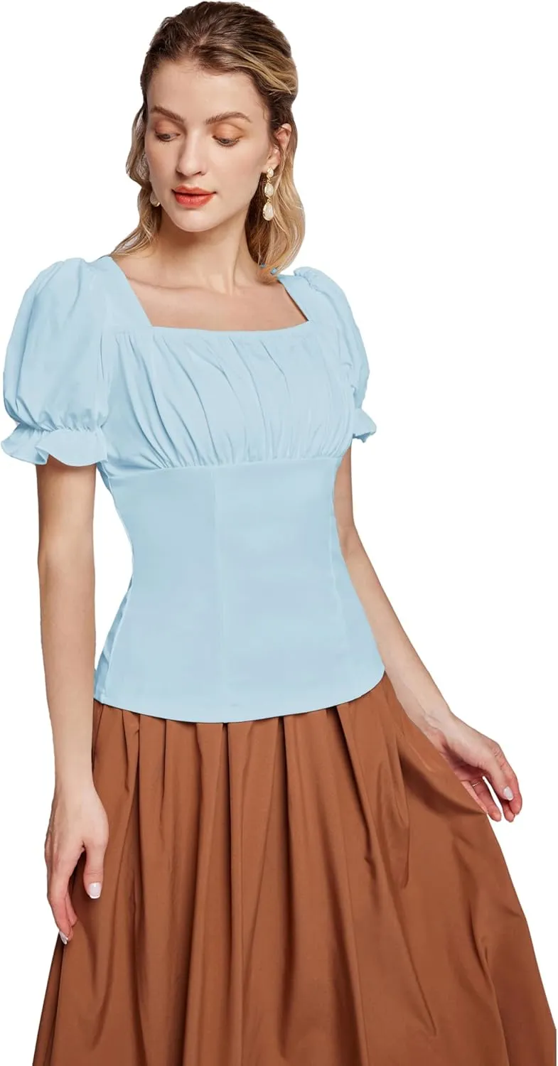 Scarlet Darkness Women's Renaissance Shirt Puff Sleeve Square Neck Vintage Blouse