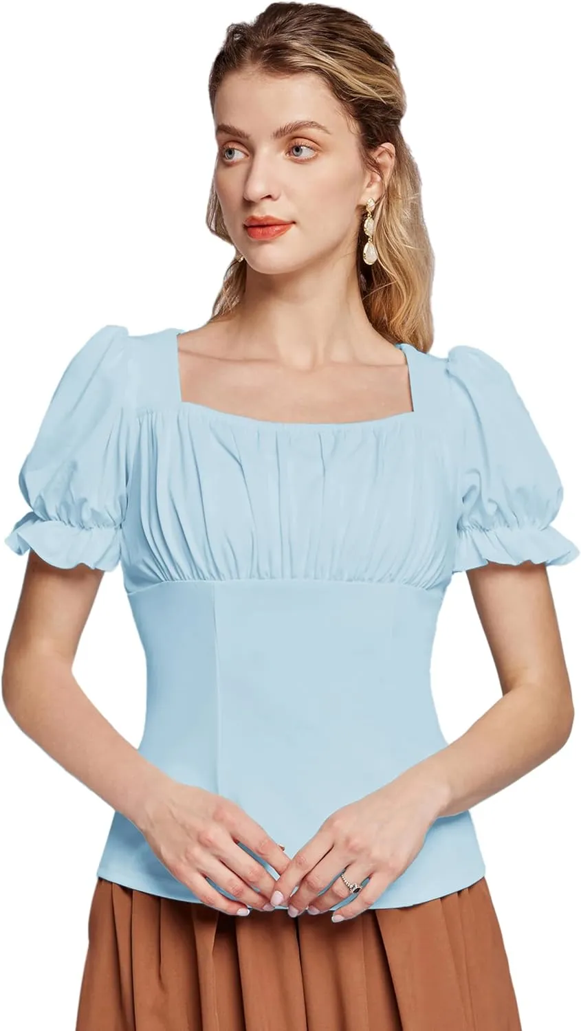 Scarlet Darkness Women's Renaissance Shirt Puff Sleeve Square Neck Vintage Blouse