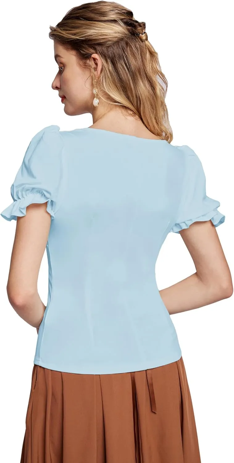 Scarlet Darkness Women's Renaissance Shirt Puff Sleeve Square Neck Vintage Blouse