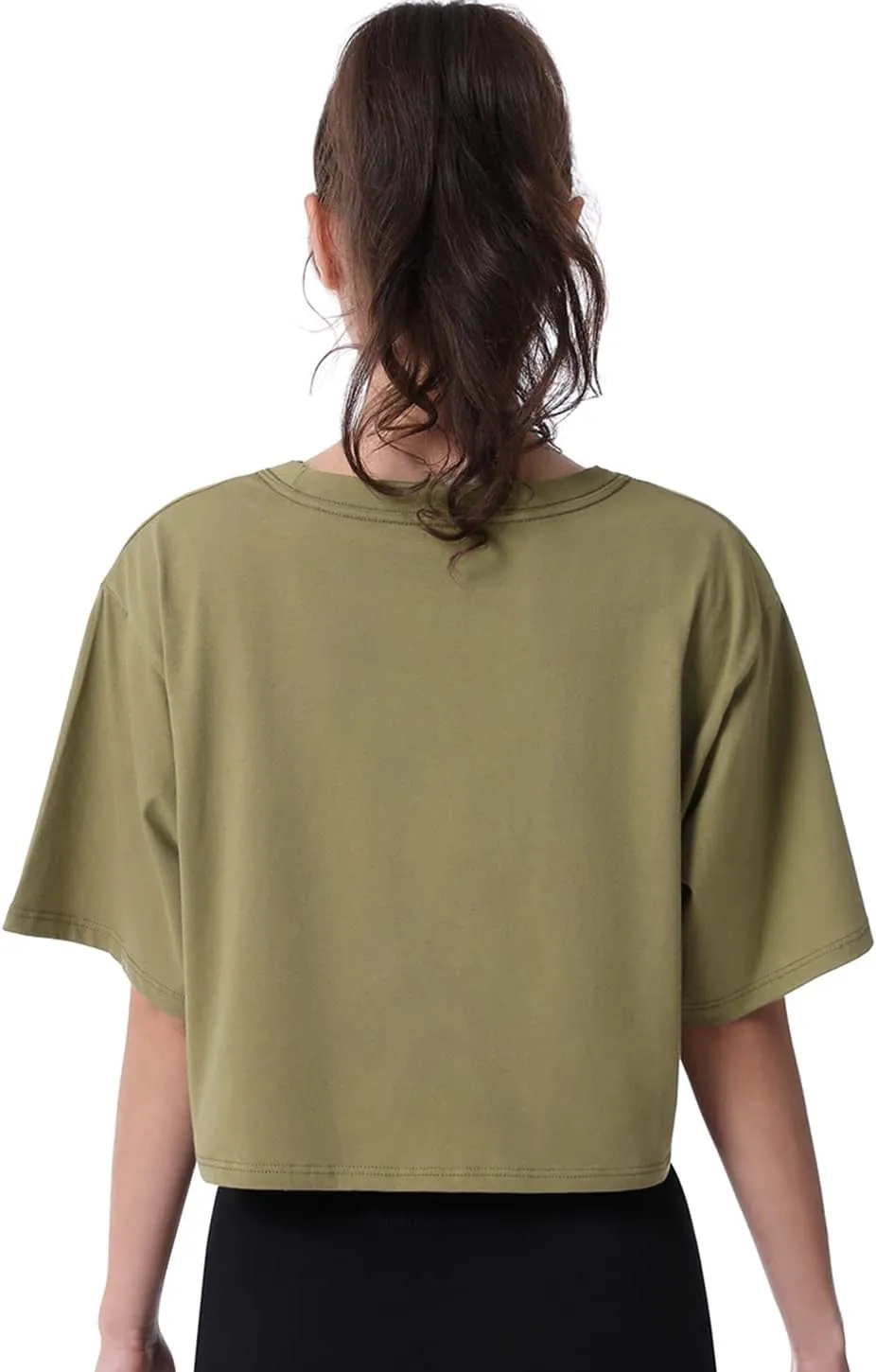 Xelky Womens Crop Casual Tops Tshirt Cotton Loose Workout Short Sleeve Round Neck Tee Yoga Running Shirts 4 Pack