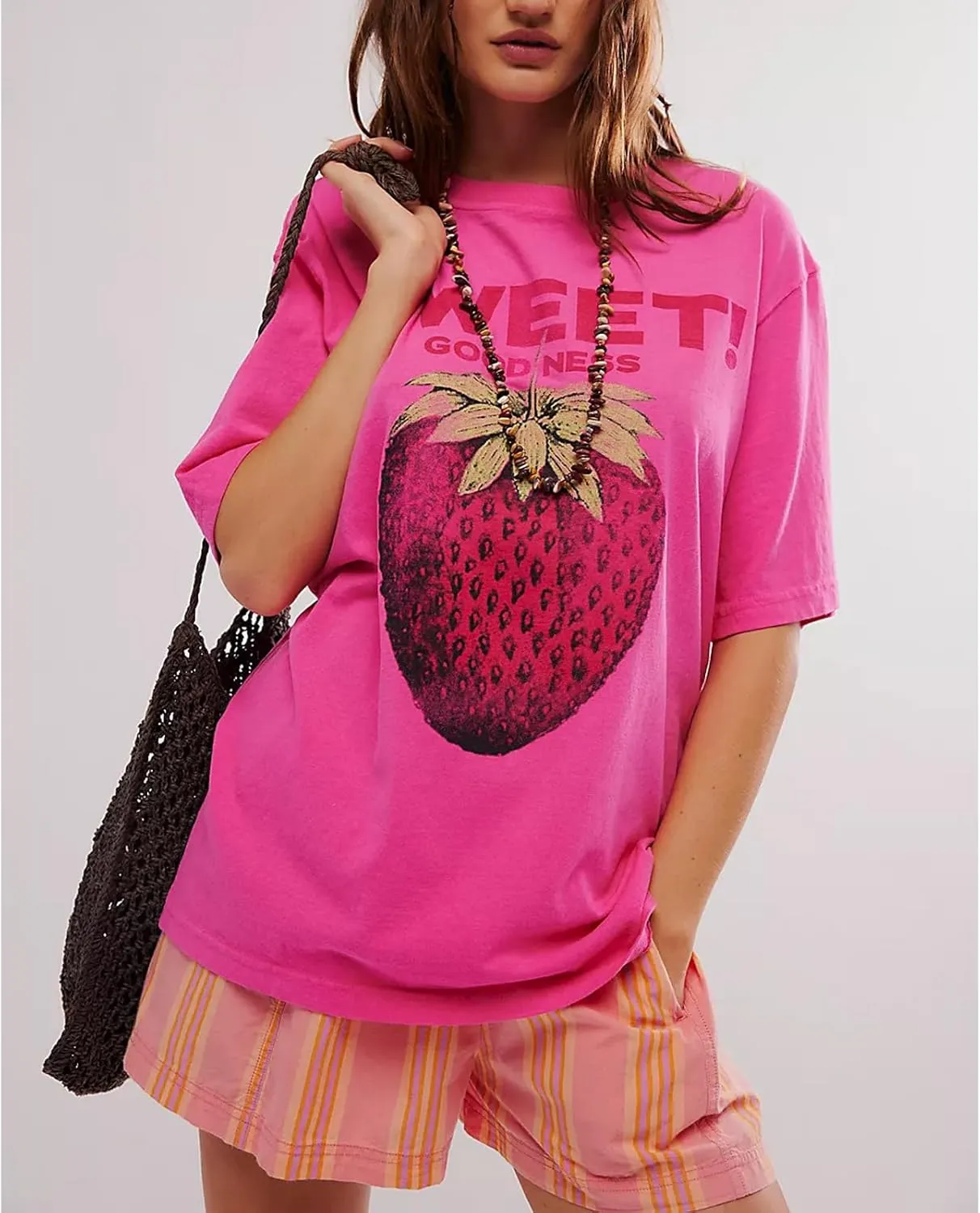 Y2k Womens Oversized Fruit Graphic Print Tees Shirts Vintage Flower Baggy Tshirt Tops Coastal Clothes Aesthetic